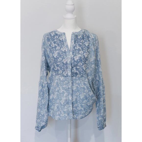 PAIGE Blue Floral Long Sleeve Blouse NWT Size S - Picture 1 of 6